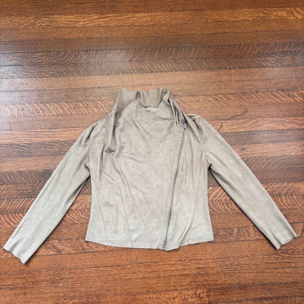 Blank NYC Tan Faux Suede Drape Front Moto Jacket